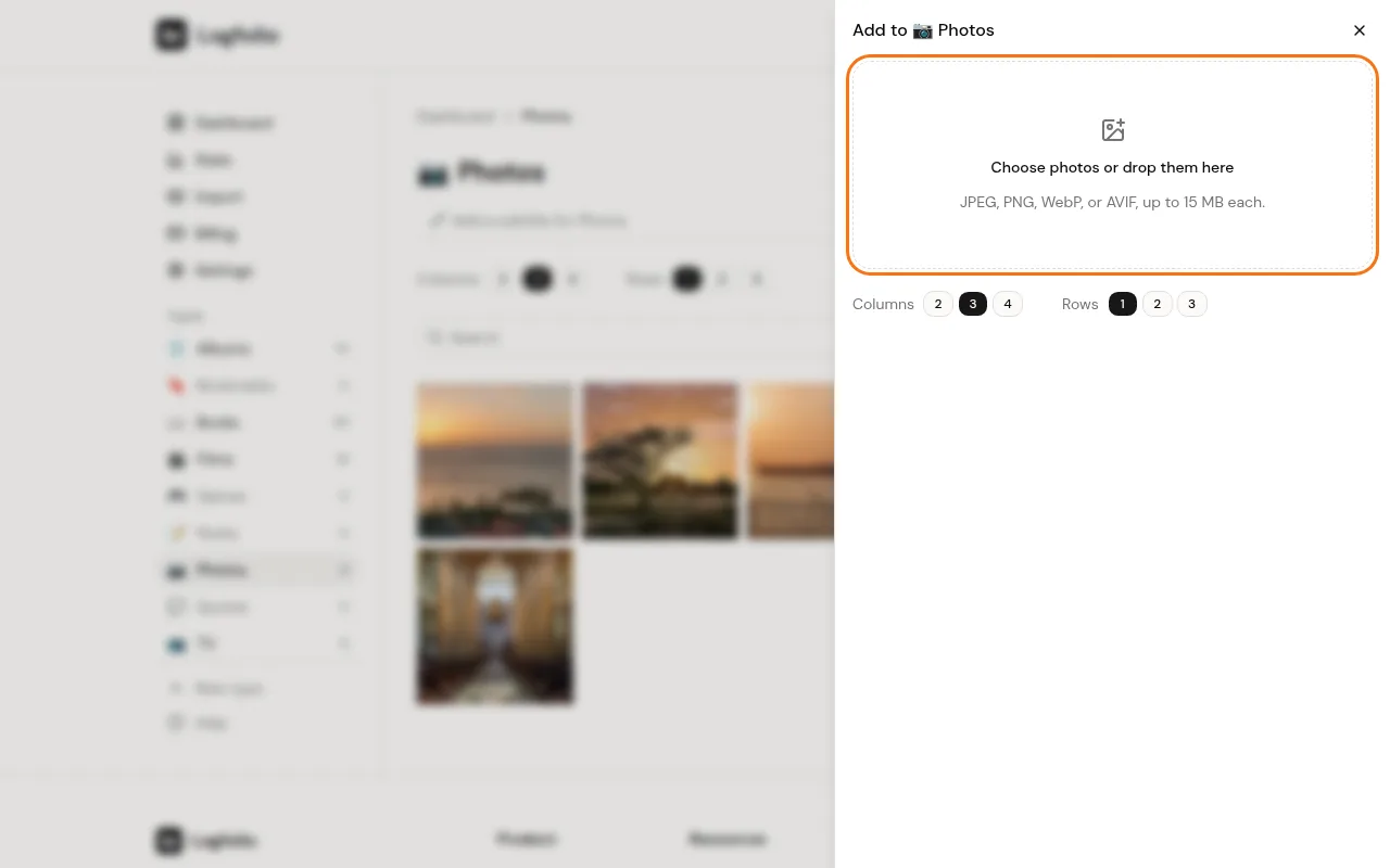 Upload box in the Add to Photos panel