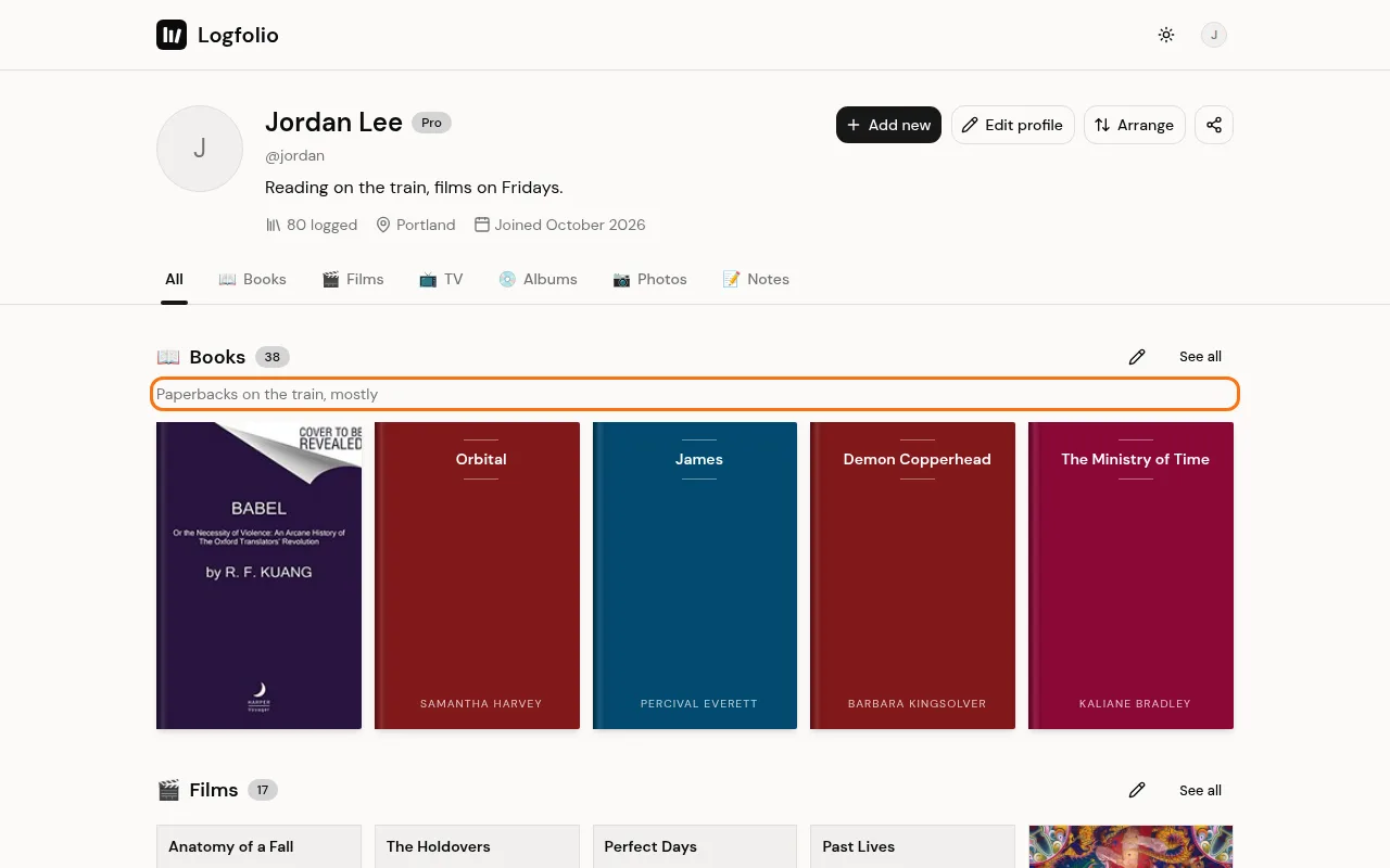 Subtitle under the Books section on a profile