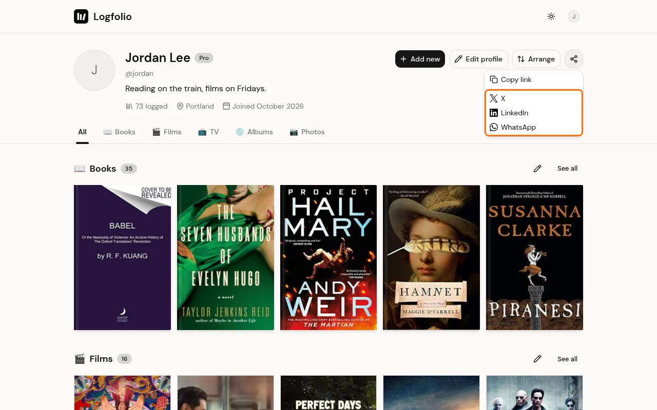 X, LinkedIn, and WhatsApp in the Share menu