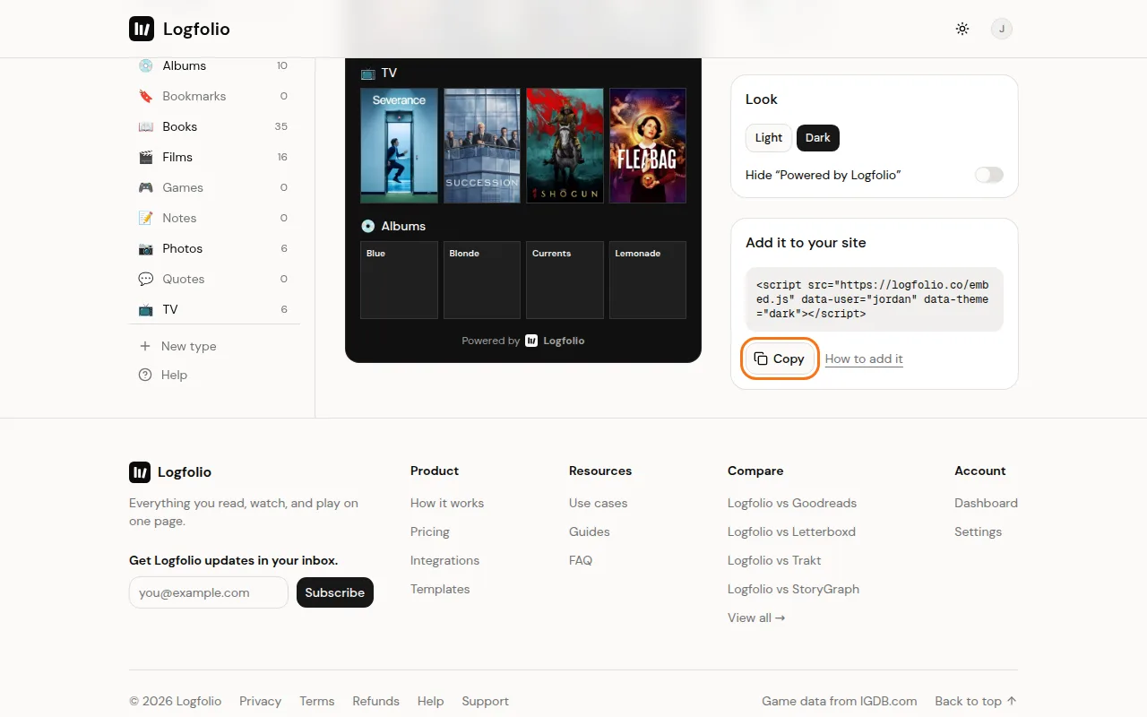 Script line and Copy button