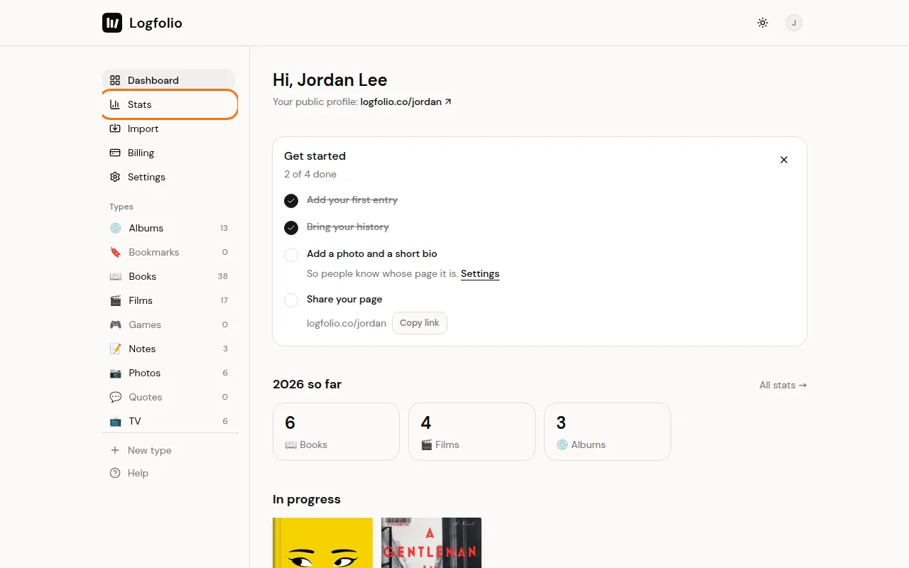 Stats in the dashboard sidebar